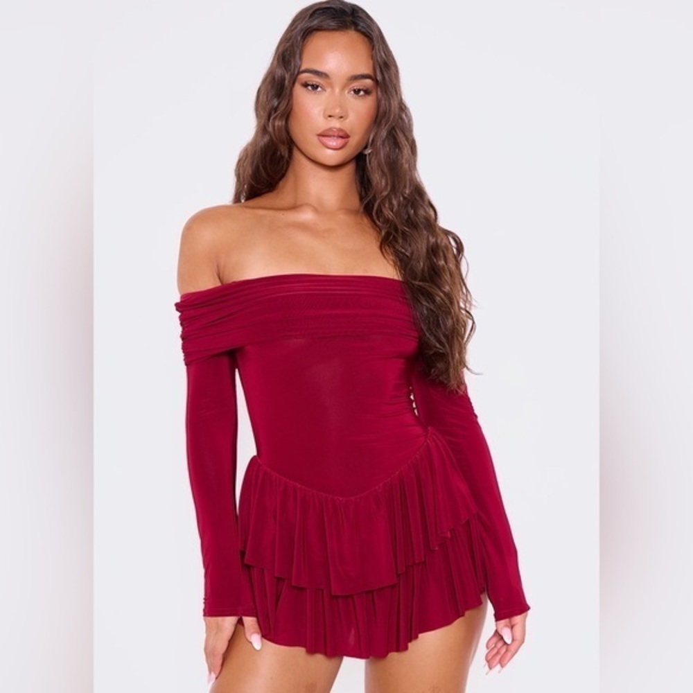 NWT Pretty Little Thing Bardot Rara Skort Playsuit Size 6